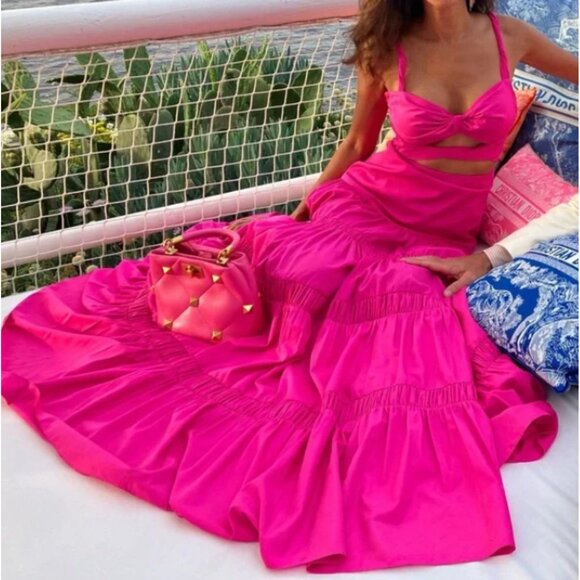 Alexis Azalea Maxi Dress Magenta Pink Twist Cutout Tiered Gown M‎ - Picture 15 of 16